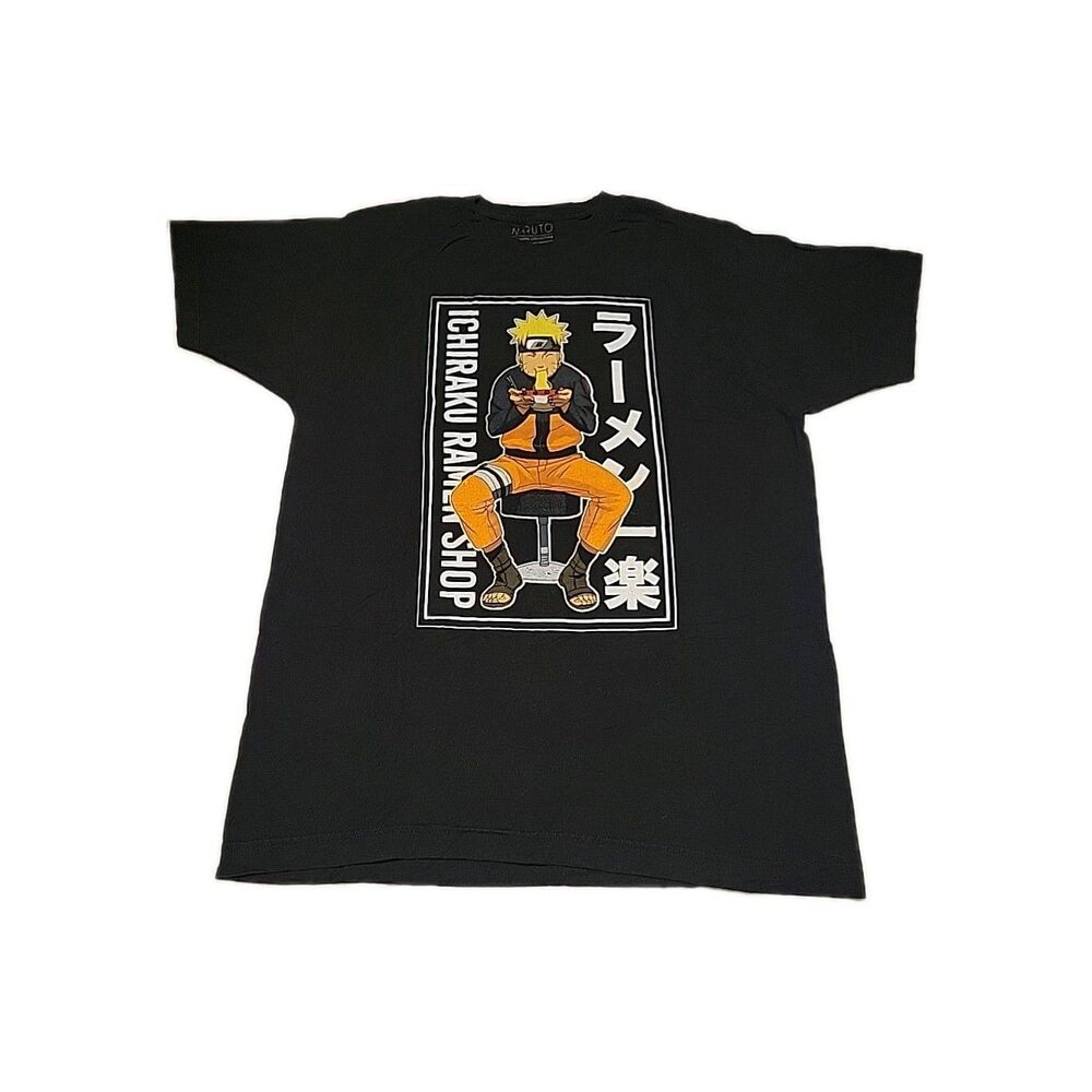 Naruto Ichiraku Ramen Shop Black T-Shirt Short Sleeve Sze Large Graphic Tee Men